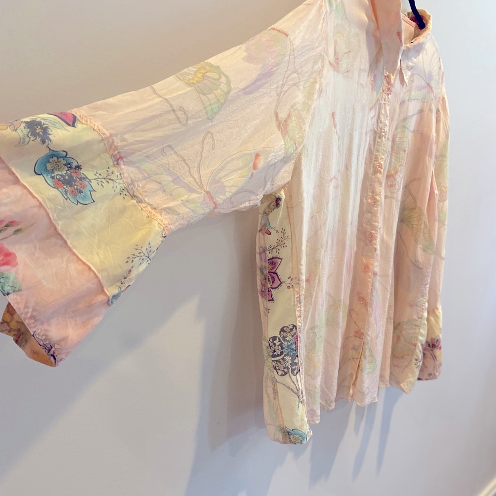 Johnny Was button down with flowy lovely detail.  Soft, see through over shirt.
